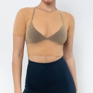 Los Angeles Apparel Micromesh Crop Tee Shirt in Miso